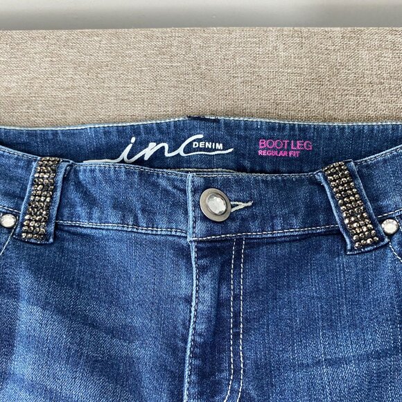 INC International Concepts Boot Leg Denim Jeans Women's 8 Blue Bedazzled Casual - Picture 14 of 16